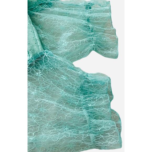 LIQUID BY SIONI SHORT LACE SLEEVE PULL-OVER BLOUSE, WOMENS, L, MINT GREEN, TIE - Picture 6 of 10